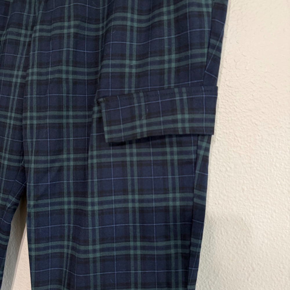 PacSun Cargo Pants Men's Large Navy Green Plaid Drawstring Waist Pockets Classic - Picture 3 of 10